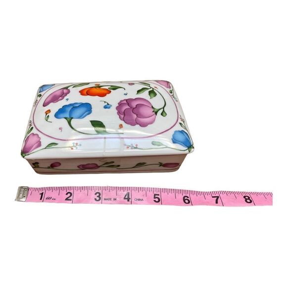 Vintage HORCHOW Floral Porcelain Divided Dish Trinket Box Japan Blue Pink Orange - Picture 4 of 7